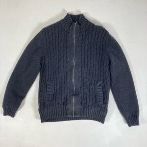 Boston Traders Sweater Jacket Mens M Full Zip Cable Knit Sherpa Lined Gray